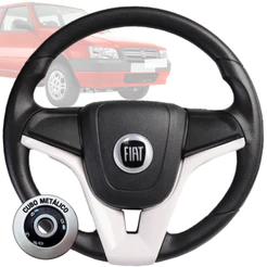 Volante Esportivo cruze branco logo fiat preto para Uno Fiorino Elba Prêmio Até 1984 1985 1986 1987