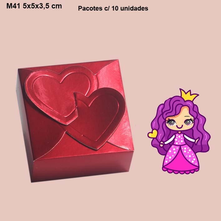 Embalagem M41 Coração em papel cartão Laminado Colorido - 05x05x3,5cm- pacote com 10 unidades