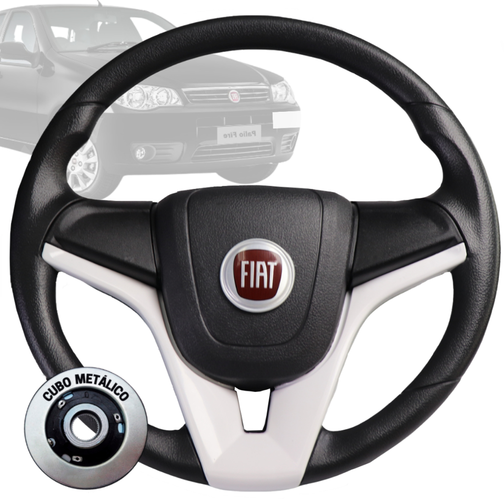 Volante Esportivo cruze branco logo fiat vermelho para Palio Siena Strada Punto Stilo Idea Ducato