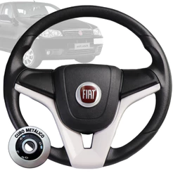 Volante Esportivo cruze branco logo fiat vermelho para Palio Siena Strada Punto Stilo Idea Ducato