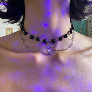 Colar com Pingente de lua Aço Inox choker preta acessórios Moon Aesthetic Punk Rock corrente básica