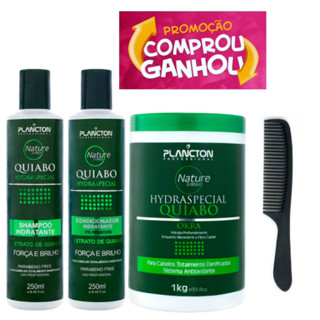 Plancton Máscara Hydraspecial Quiabo 1kg + Shampoo e Condicionador 250ml + 1 Pente