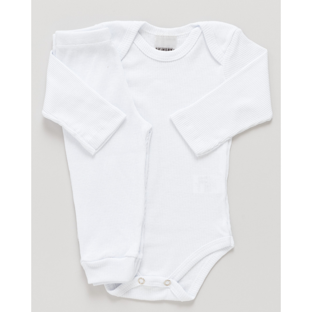 Conjunto Body e Calça Antialérgico Bebê Canelado 100% Algodão Premium