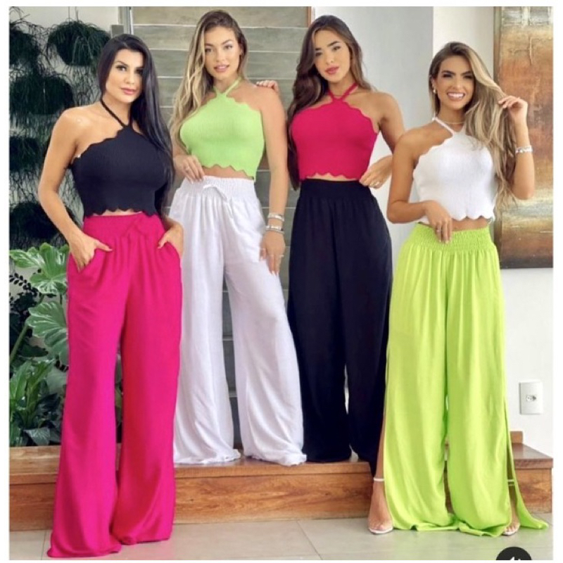 Calça Pantalona Feminina Fendas Laterais Cintura Alto Forrado Moda Super Envio ! ! 001