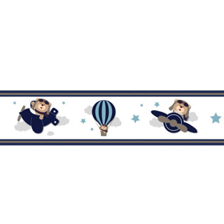 2 Faixas Adesiva Decorativa De Parede Urso Aviador Ursinho Baloeiro Infantil em Oferta na Shopee