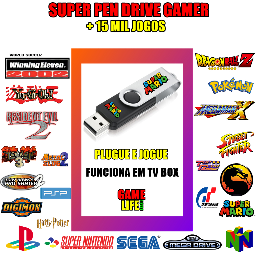 Sistema Jogos Retro Para Tv Box 15 Mil Games + 2 Controles Snes Super Nintendo