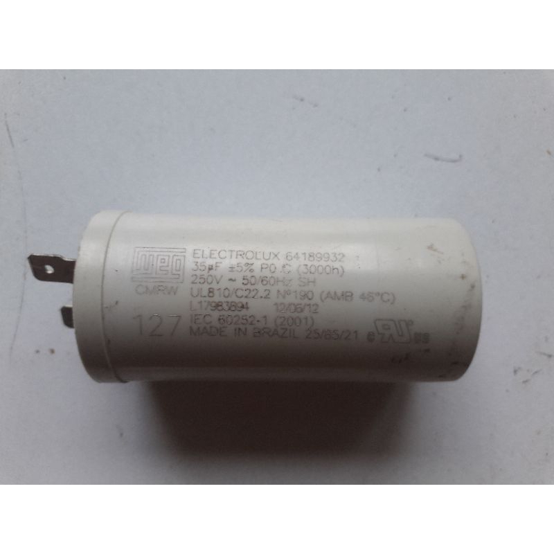 Capacitor original da lavadora electrolux lte08 35uf/250v 127v usado