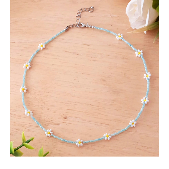 Colar de miçangas de Flor Margarida - Colar de miçanga Feminino - Acessórios Feminino - Daisy Azul Mbeads8