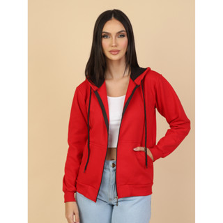 Blusa de Frio Moletom com Ziper Feminina Liso Direta Da Fabrica