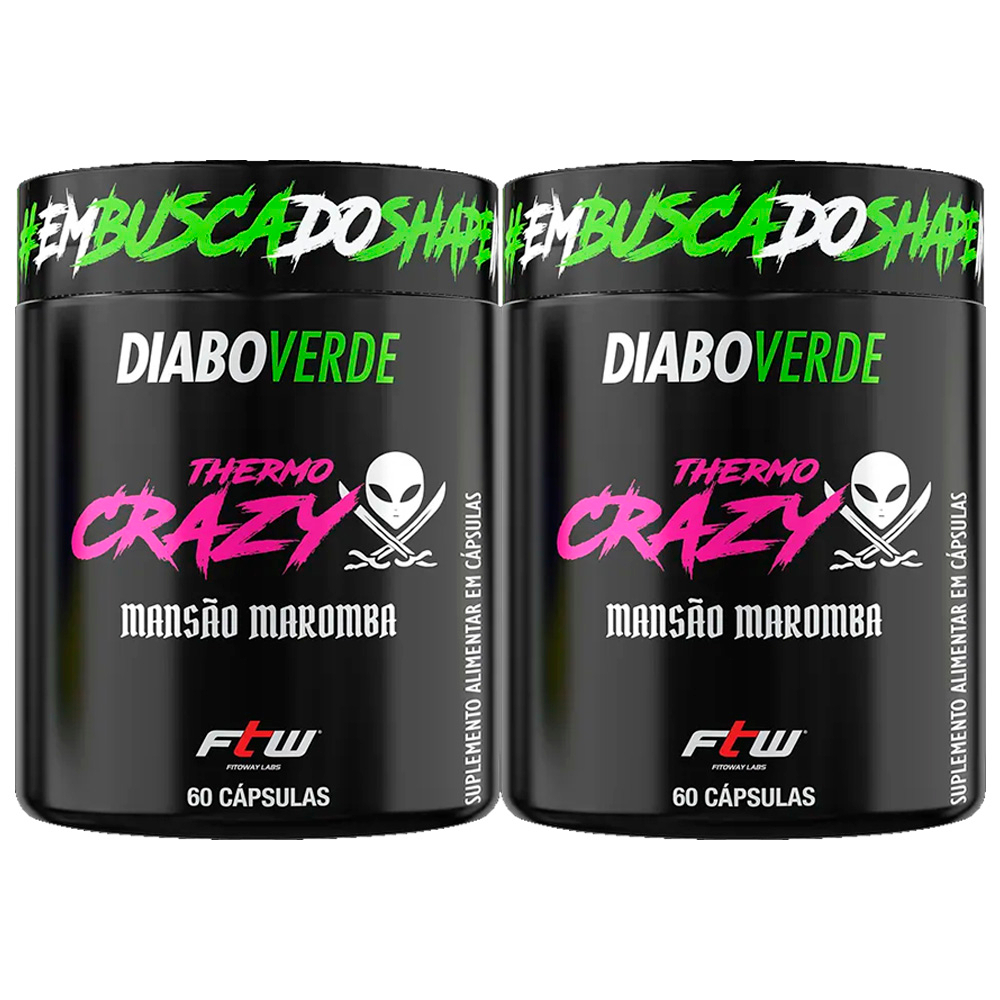 Kit 2 Diabo Verde Thermo Crazy Mansão Maromba 60 Cáps Ftw - Termogenico Pré Treino