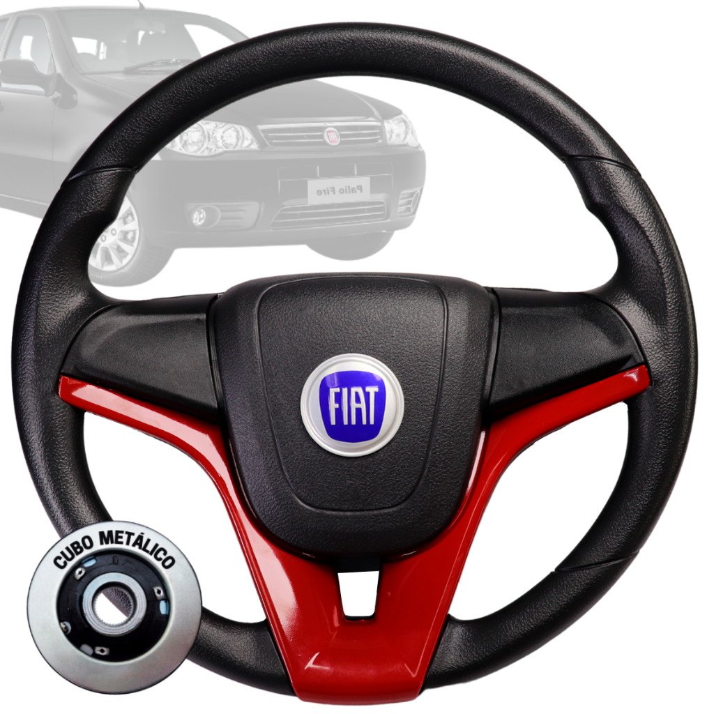 Volante Esportivo cruze vermelho logo fiat azul para Palio Weekend 96 97 98 99 2000 2001 2002 2003