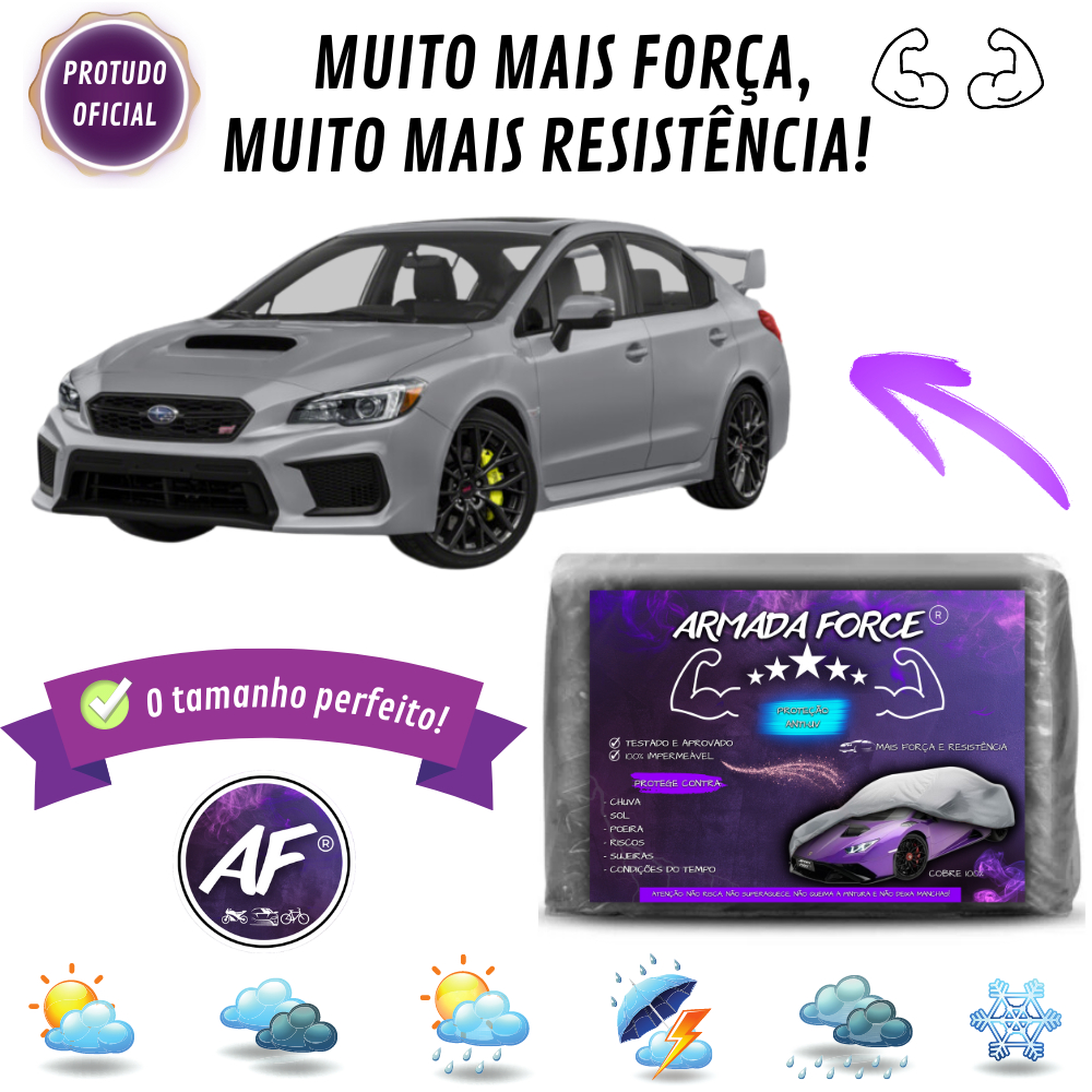 Capa Cobrir Carro SUBARU WRX FORCE Forrada 100% Impermeável Protege Sol Chuva Poeira Capa Proteção Automotiva Anti-UV