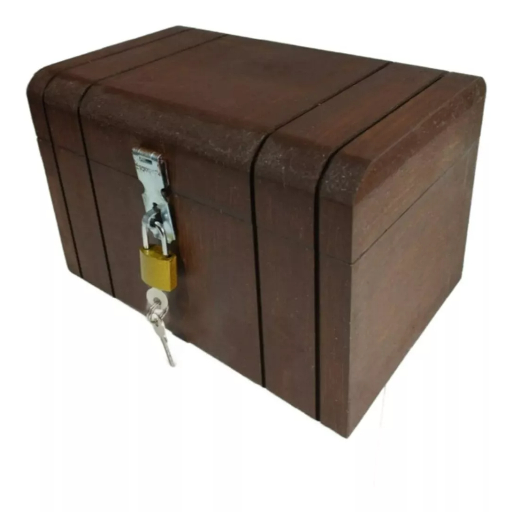 Caixa Baú Madeira Mdf Porta Objetos Cadeado Artesanatos 23cm