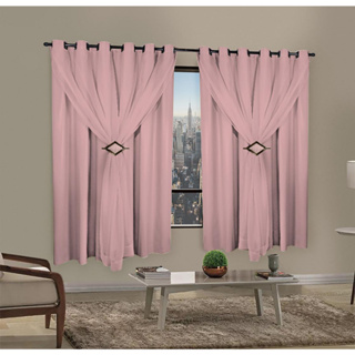 Cortina Corta Luz 2,00m X 1,80m 100% Blackout Com Voil Rosa Para Sala Ou Quarto Varão Simples em Oferta na Shopee