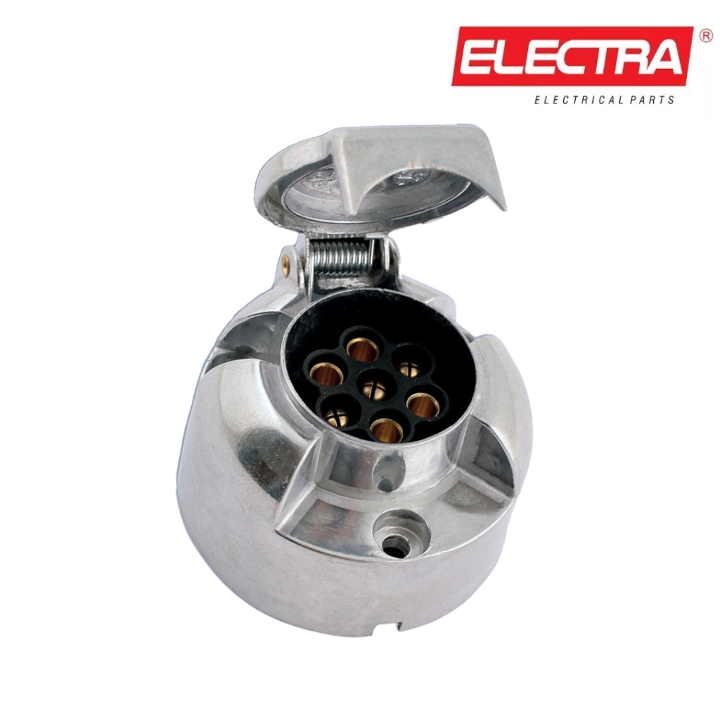 Tomada Plug Cromada Para Carretinha Reboque de Engate 7 Polos em Cobre corpo em Aluminio (Femea)