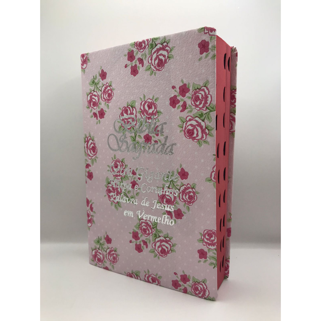Bíblia Sagrada Tamanho Grande com Harpa Palavras de Jesus em Vermelho Luxo Florida Rosa em Oferta na Shopee