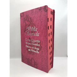 Bíblia Sagrada Tamanho Grande com Harpa Palavras de Jesus em Vermelho Capa Folha Pink