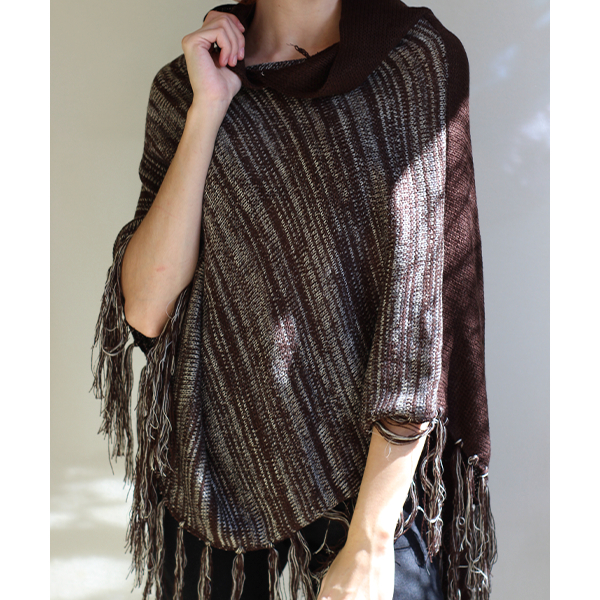 Poncho de lã + Meia calça de lã Bege Canelada Quente Inverno Aconchegante.