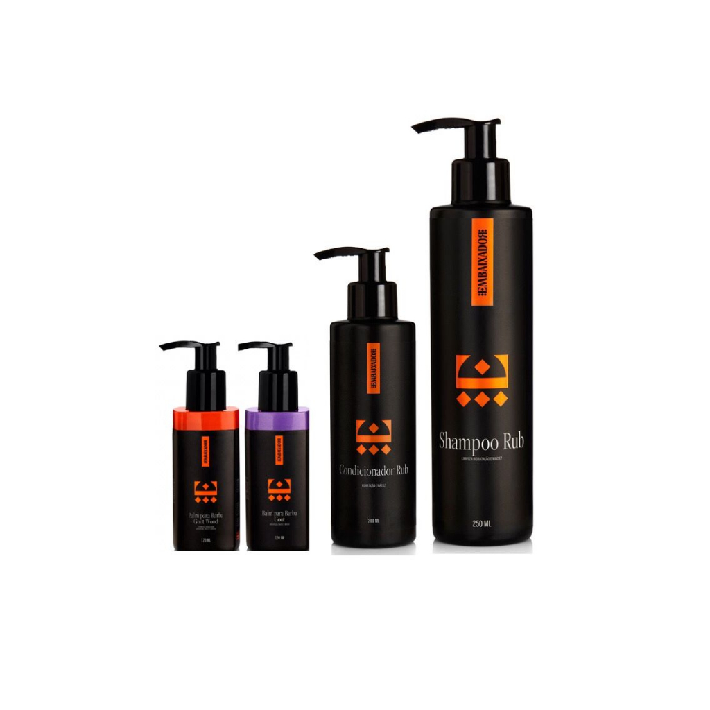 Kit EMBAIXADOR 1 Shampoo Rub e Condicionador Rub e  Balm para Barba Goot e Balm para Barba Goot Wood