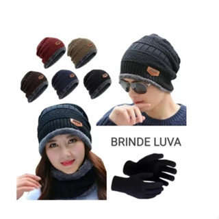 Touca Gorro Forrada + Luva - Kit Inverno