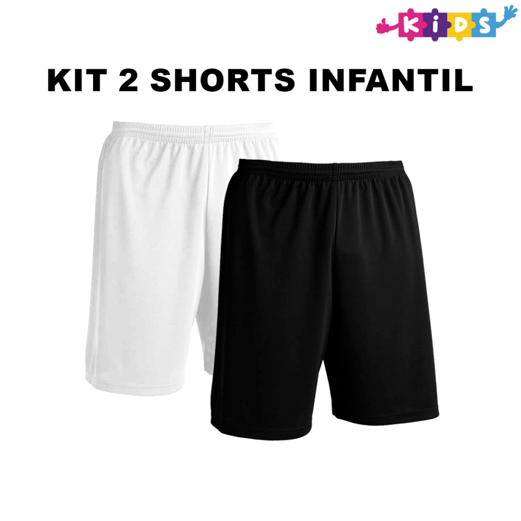 Kit 2 Bermudas Infantil - Calção Shorts De Futebol em Poliéster - Liso