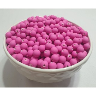 Miçanga Bola Conta Emborrachada 8mm Rosa Pink 25 gramas aproximadamente 100 UNIDADES