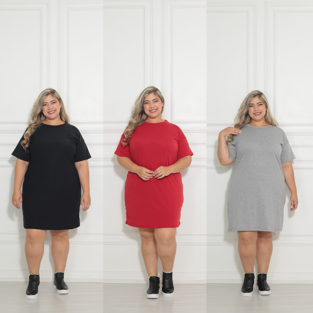leve 3Vestidos de Malha Feminino básico Plus Size Camisão