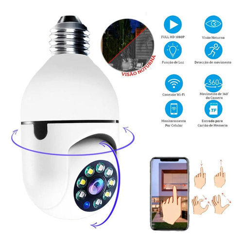 Câmera segurança wifi ip sem fio 360 com encaixe lampada bocal aplicativo yoosee ptz full ...