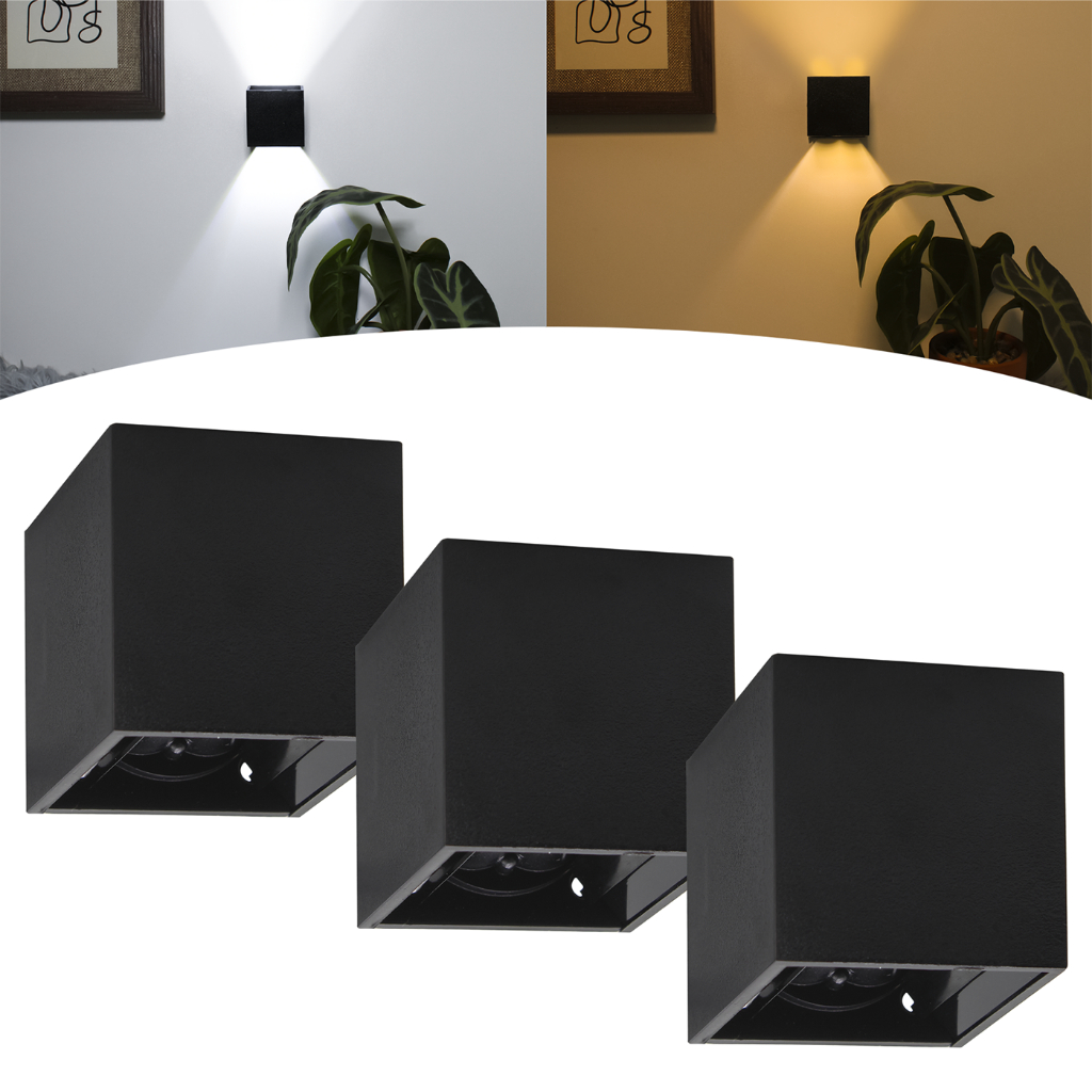 Kit 3 Mini Arandela Preta 3w Interna Externa 2 Friso C/ Led