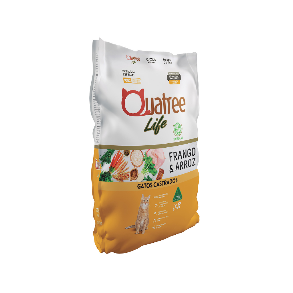 Ração Quatree Life Gatos Castrado Frango e Arroz 3 kg