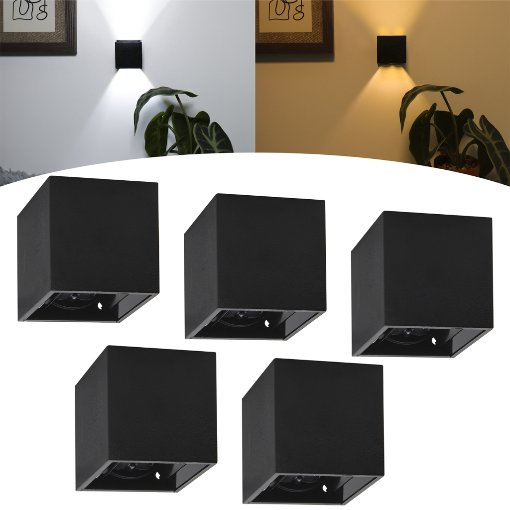 Kit 5 Mini Arandela Preta 3w Interna Externa 2 Friso C/ Led