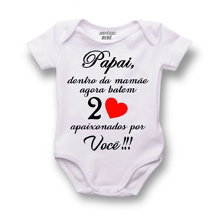 Body Do Bebê PERSONALIZADO Papai Dentro Da Mamãe Agora Batem 2 CORAÇÕES APAIXONADOS POR VOCÊ C 2872