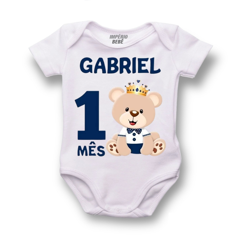 Body Bebê Personalizado Urso Príncipe  Mês E Nome C 3786 em Oferta na Shopee