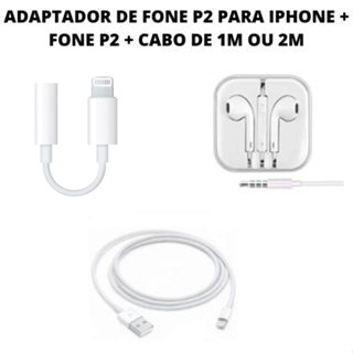 KIT ADAPTADOR DE FONE P2 PARA IOS + FONE P2 + CABO DE 1M OU 2M