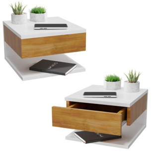 KIT 2 Mesa de Cabeceira Suspensa com Gaveta e Prateleira Branco Freijó Mesinha em Oferta na Shopee