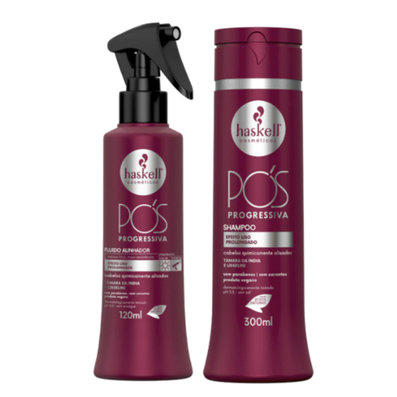 Haskell Pós Progressiva Shampoo 300ml + Fluido Pós Progressiva 120ml - Efeito liso prolongado