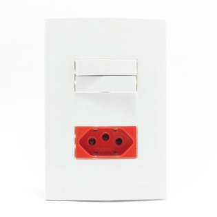Conjunto 4x2 Interruptor 2 Teclas Para Ligação Simples + Tomada 20a Vermelha Sleek Margirius