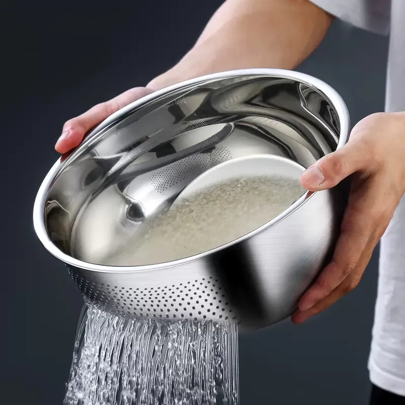 Escorredor De Arroz Em Aço Inox Lavador De Legumes Kehome