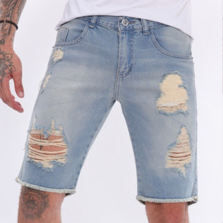 Bermuda Jeans Masculina Rasgada Barra Desfiada Alta Qualidade Conforto Durabilidade 100% Algodão