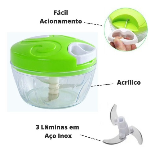 Mini Processador De Alimentos Triturador Manual 3 Laminas