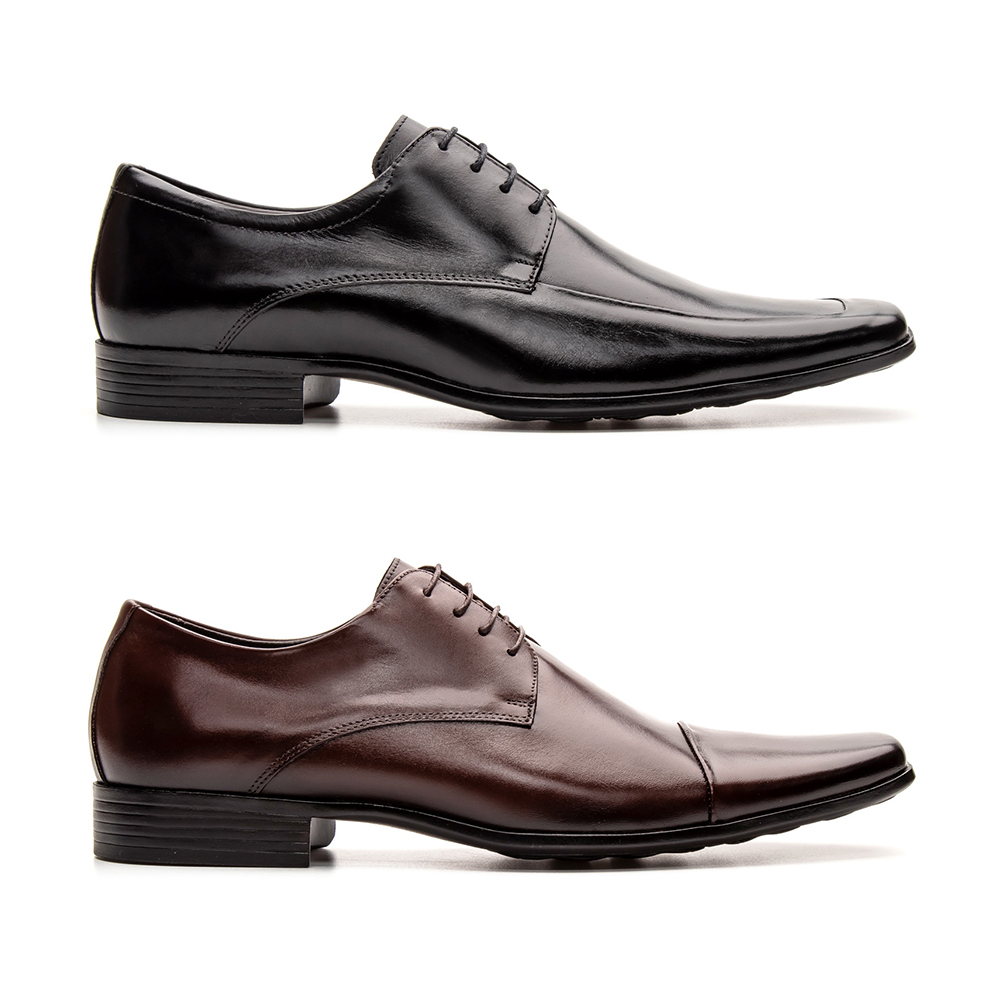 Kit 2 Pares Sapato Social Masculino Clássico Conforto em Couro com Cadarço Estilo Italiano