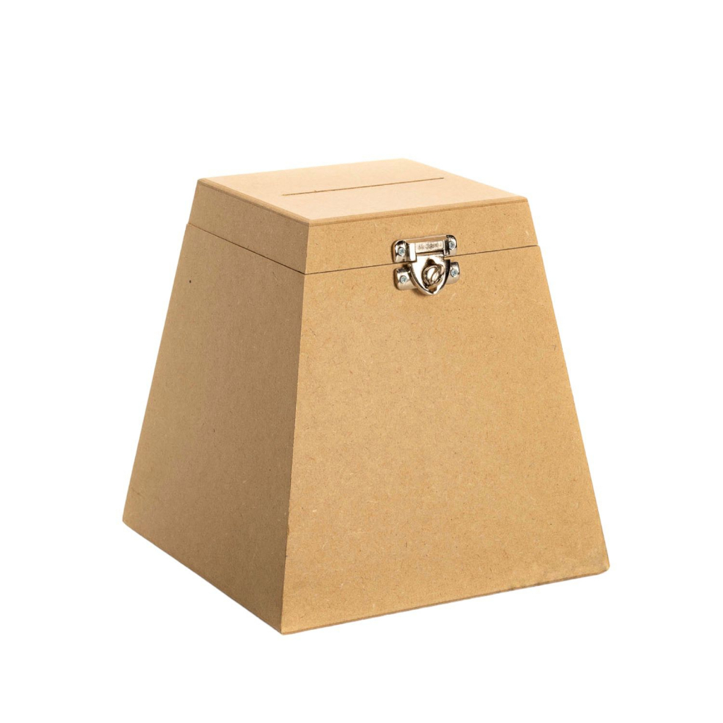 Urna G em mdf cru com fecho para cadeado em Oferta na Shopee