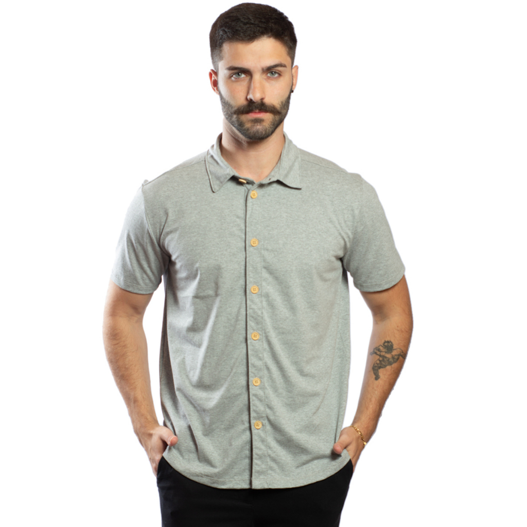 Camisa De Botão Masculina Malha Ecológica Feita De Garrafa Pet