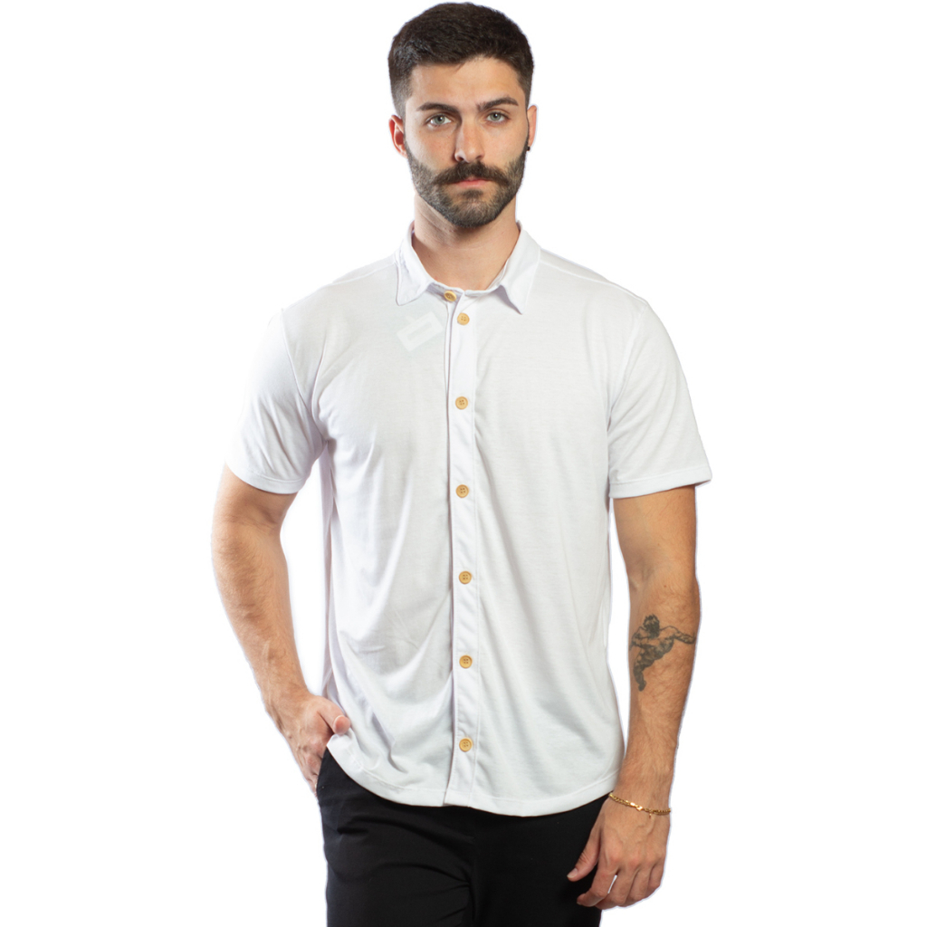 Camisa Masculina de Botão Manga Curta Malha Sustentavel Homem Moderno Estilo