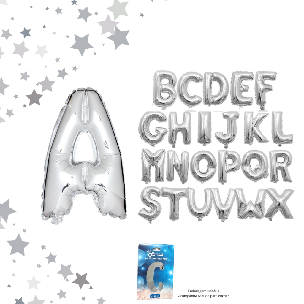 Balão Metalizado Letras 16pol 40cm - Prata- Top