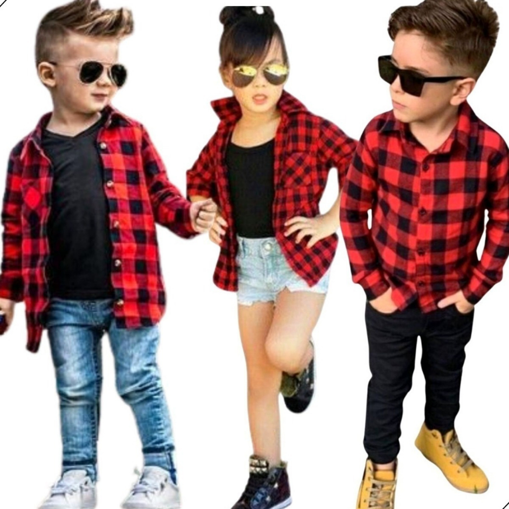 Blusa Camisa Xadrez Infantil Flanelada Unissex Festa Junina - Envio Imediato