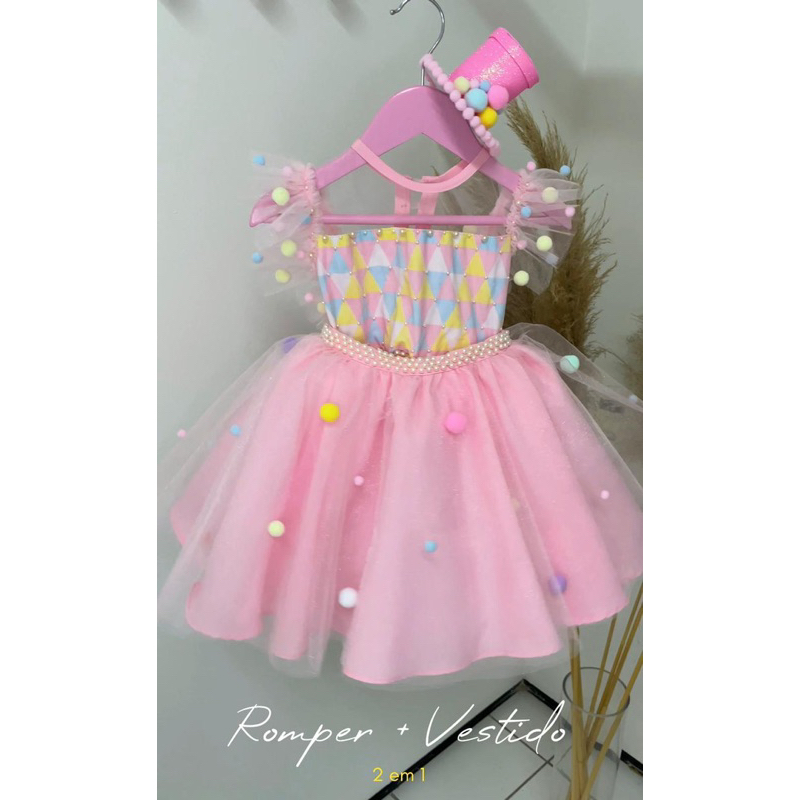 Vestido + Romper circo em Oferta na Shopee