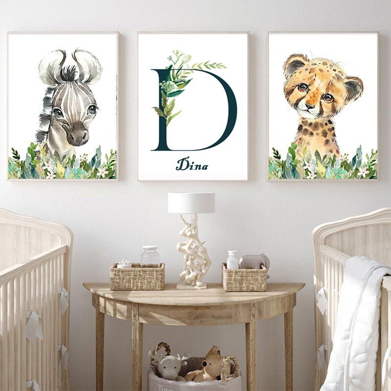 quadro decorativo infantil personalizado safari girafa zebra 3 peças