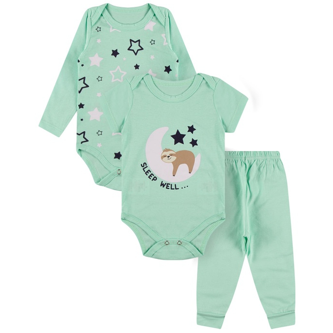 Kit Roupa De Bebe 3 Peças Body Manga Longa e Curta e Calça Algodão Menino