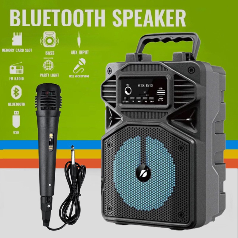 Super Caixa de Som Portátil Com Microfone Karaoke  Bluetooth Rádio FM PenDrive SD KTS-1513